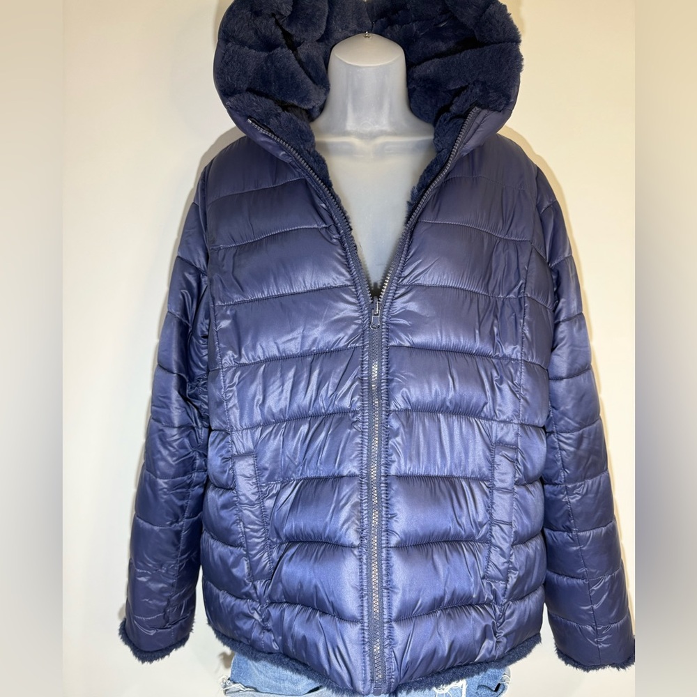 Express Navy Puffer Jacket with Hood